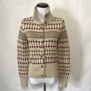 Ann Taylor 100% Cotton Fair Isle cardigan sweater with mock neck Size small